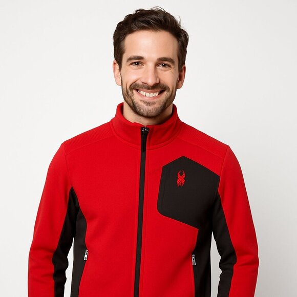 Spyder Jacket Red Black Full Zip Long Sleeve Activewear Men’s Athleisure Layer - Picture 1 of 11